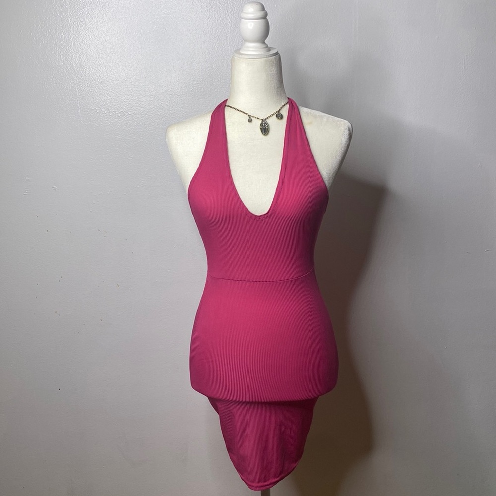 Pink halter top bodycon dress